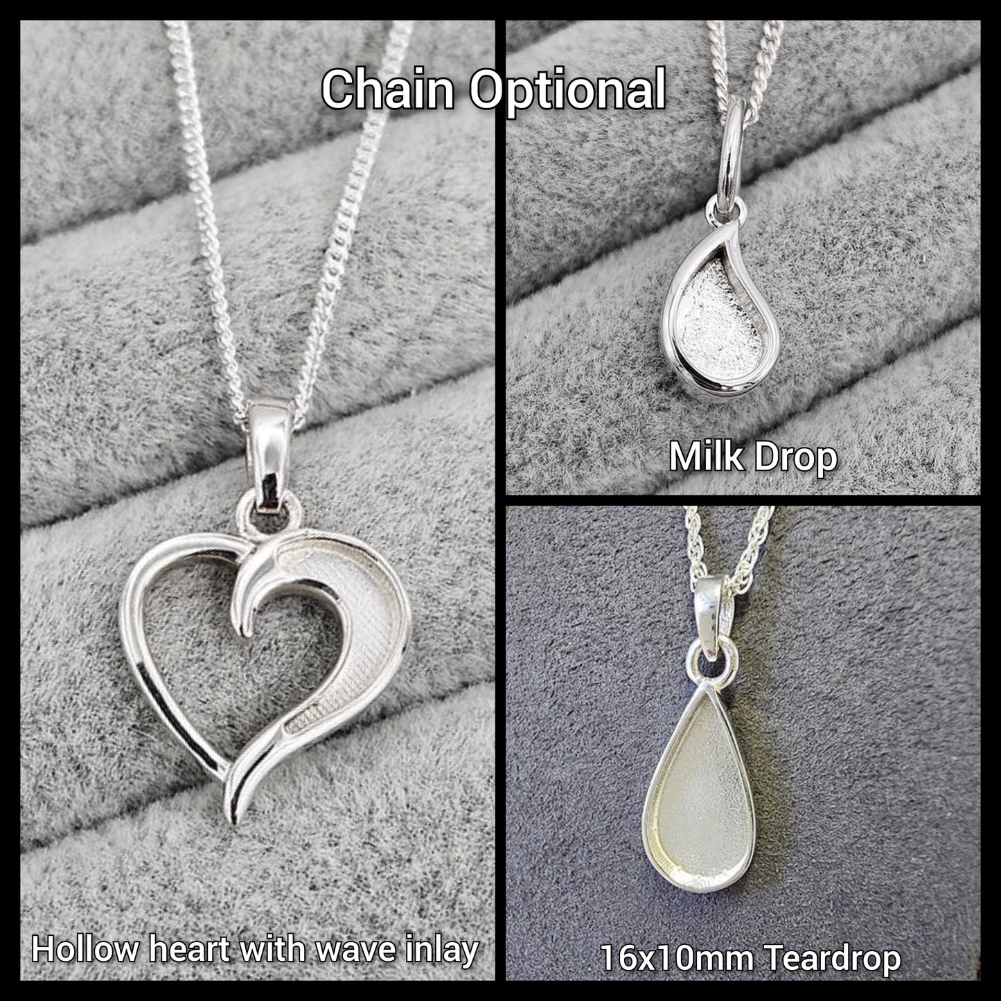 925 Sterling Silver Breastmilk and/or Lock of Hair Necklaces