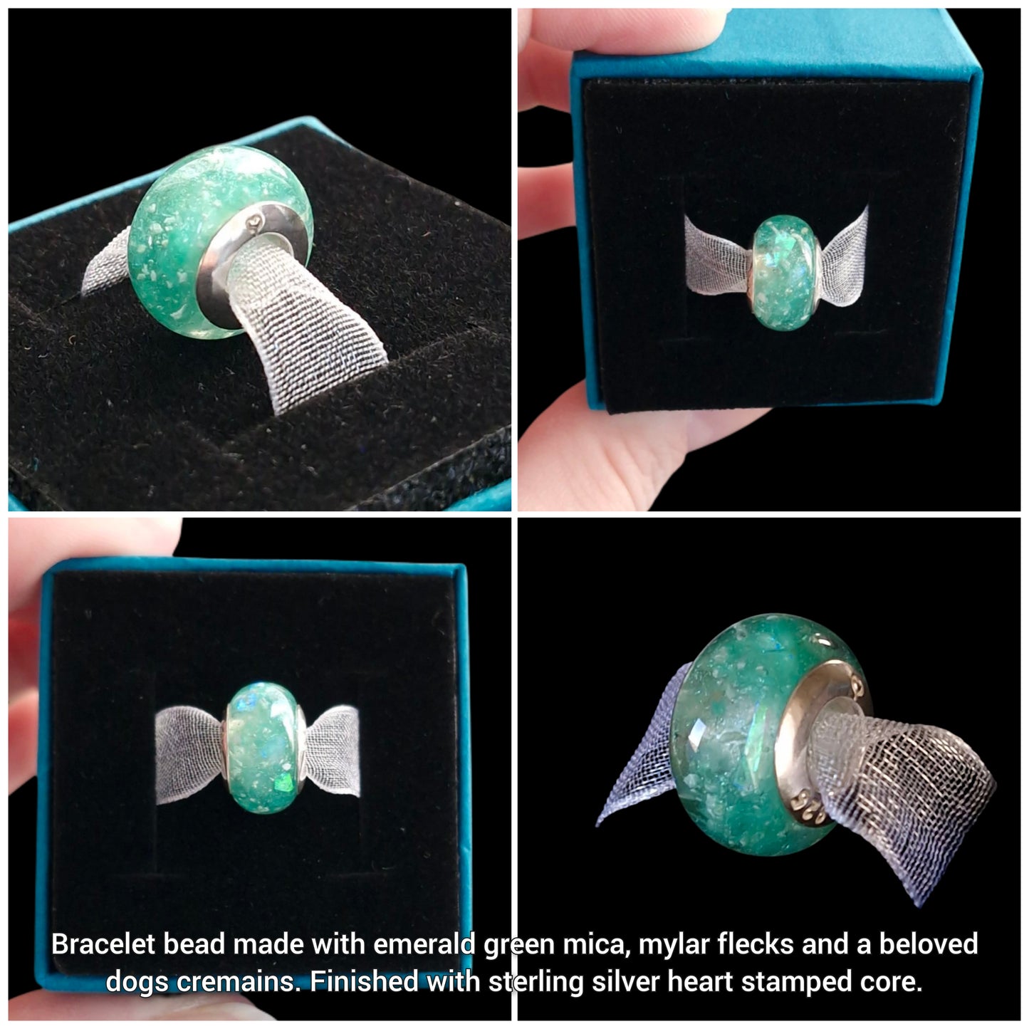 Cremation Ashes and/or Hair Memorial Bracelet Bead with Sterling Silver Cores
