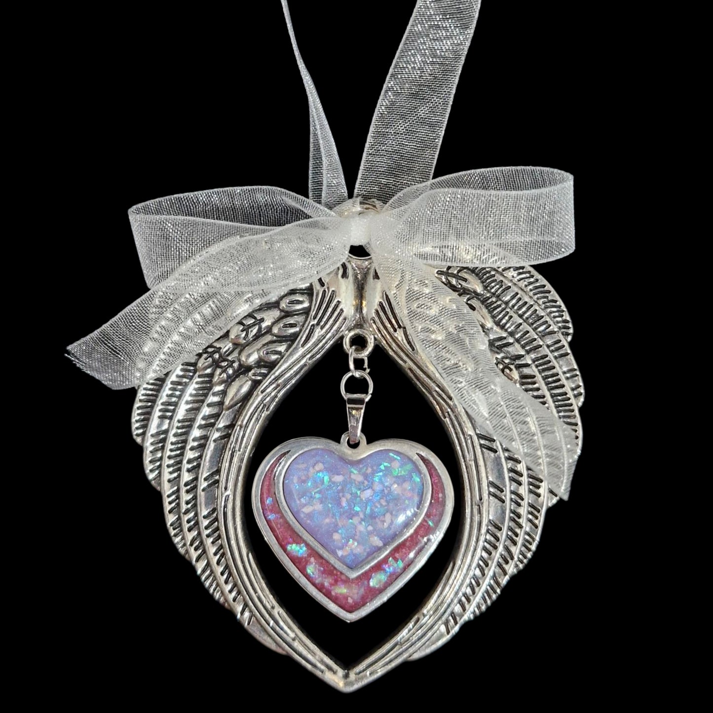 Cremation Ashes and/or Hair angel wings hanging ornament