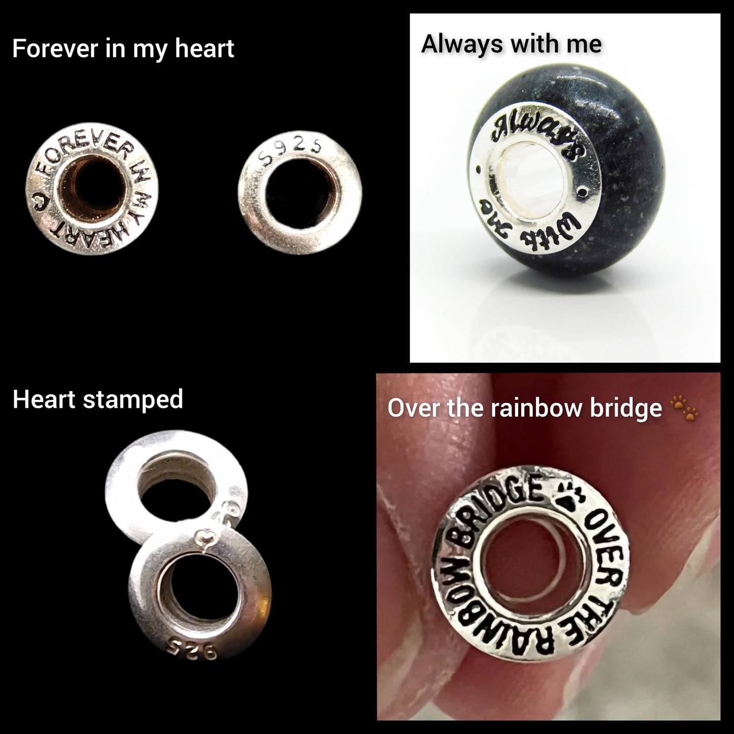 Cremation Ashes and/or Hair Memorial Bracelet Bead with Sterling Silver Cores