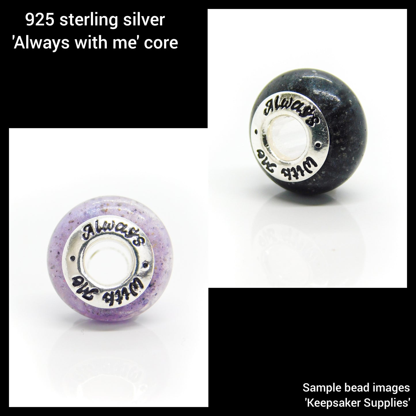 Cremation Ashes and/or Hair Memorial Bracelet Bead with Sterling Silver Cores