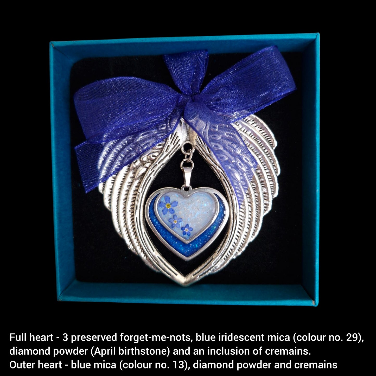 Cremation Ashes and/or Hair angel wings hanging ornament