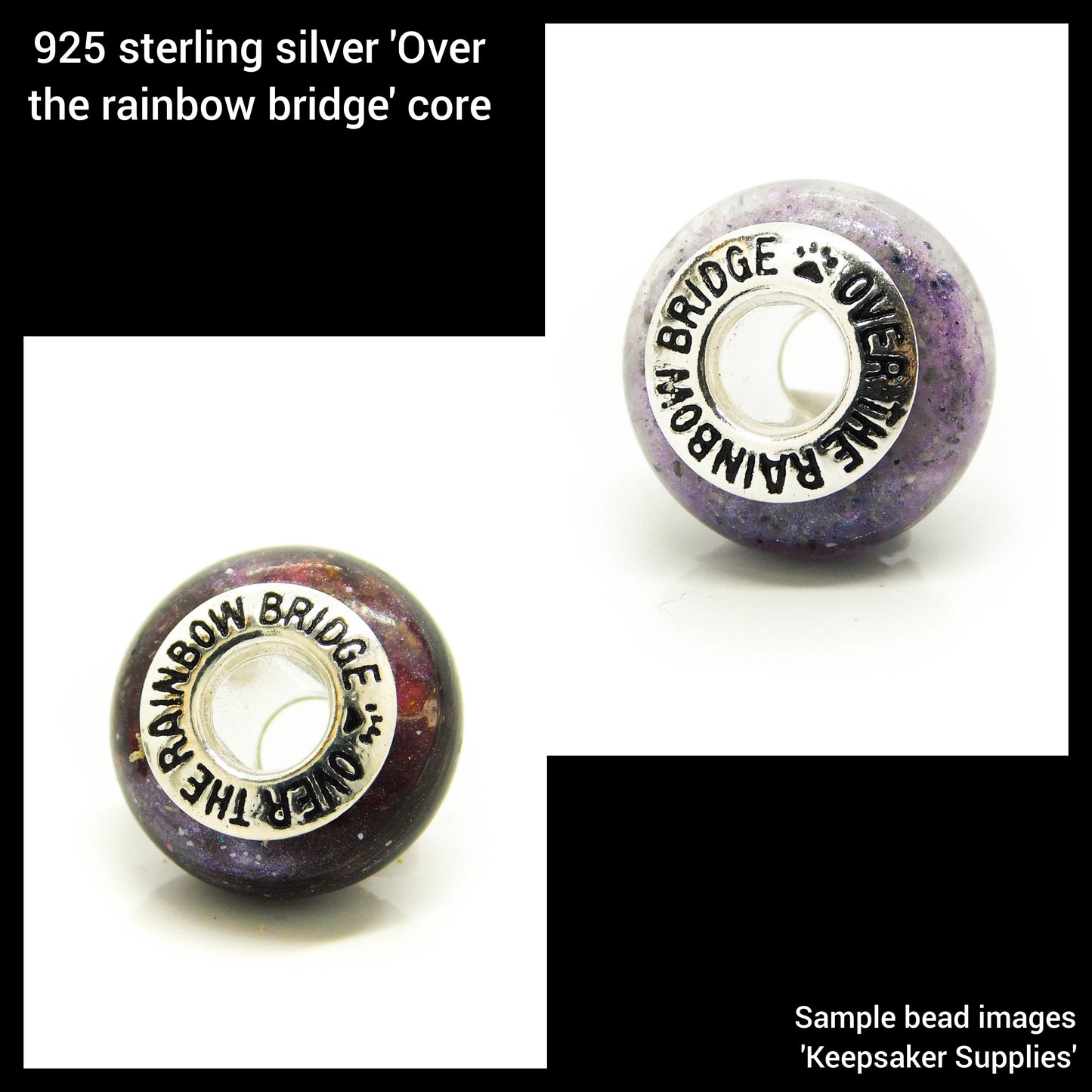 Cremation Ashes and/or Hair Memorial Bracelet Bead with Sterling Silver Cores