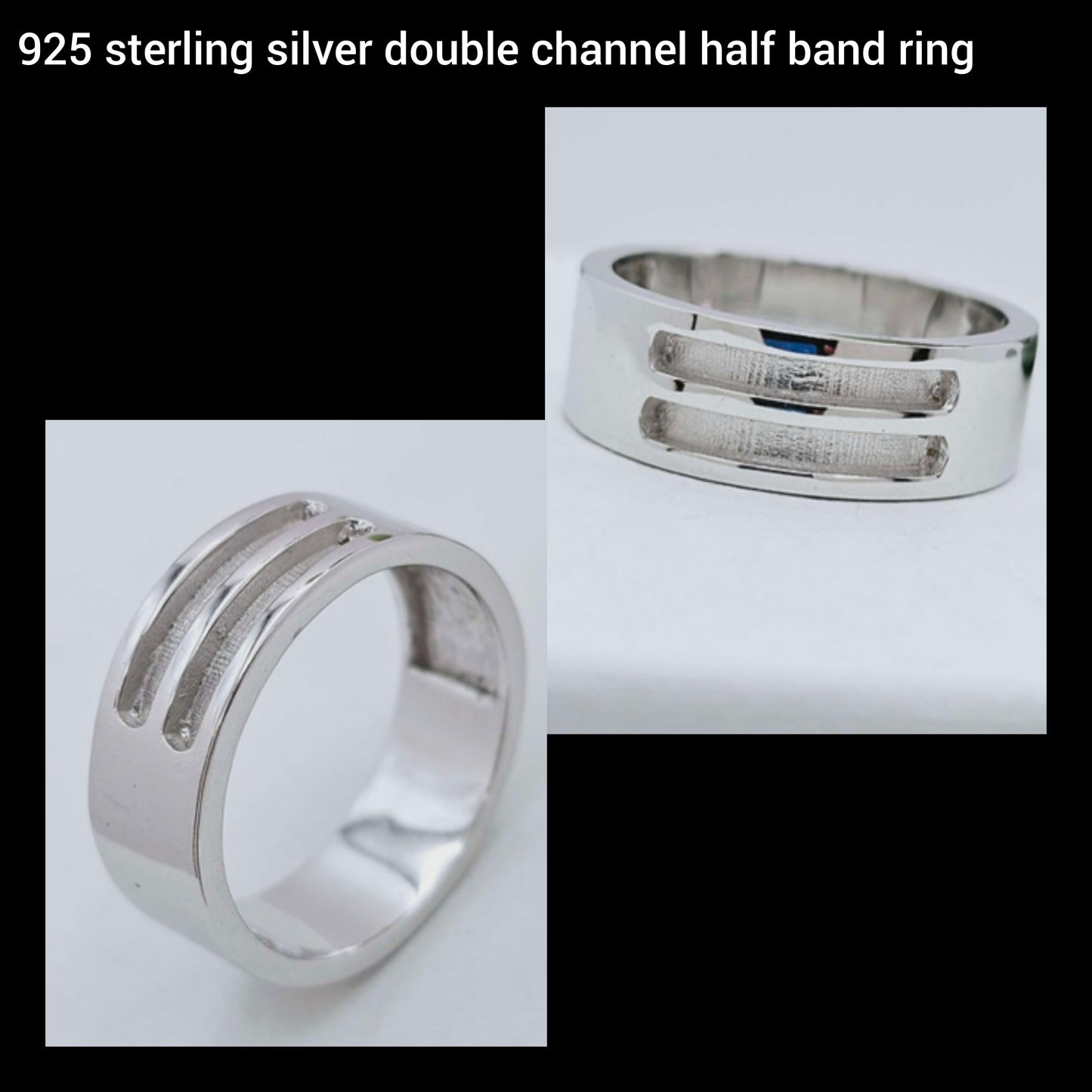 Men's silver double channel half band cremation ashes ring
