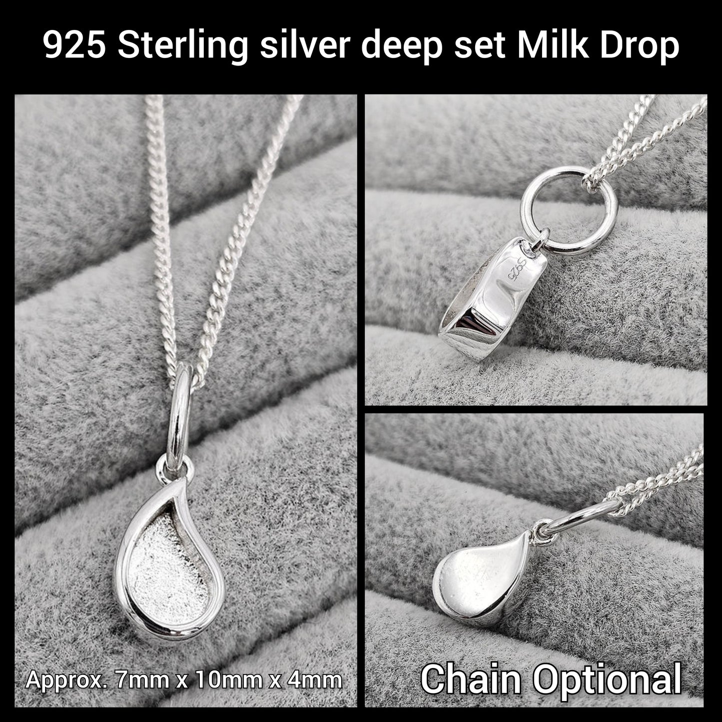 925 Sterling Silver Breastmilk and/or Lock of Hair Necklaces