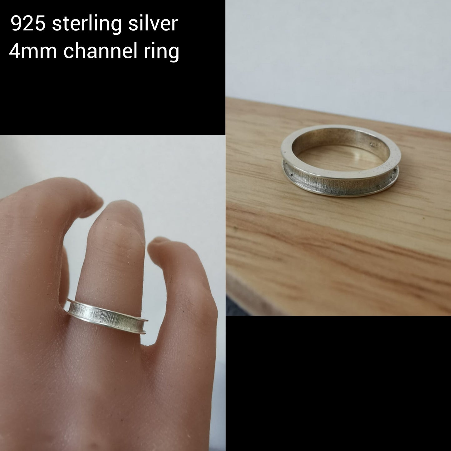 925 sterling silver 4mm channel ring