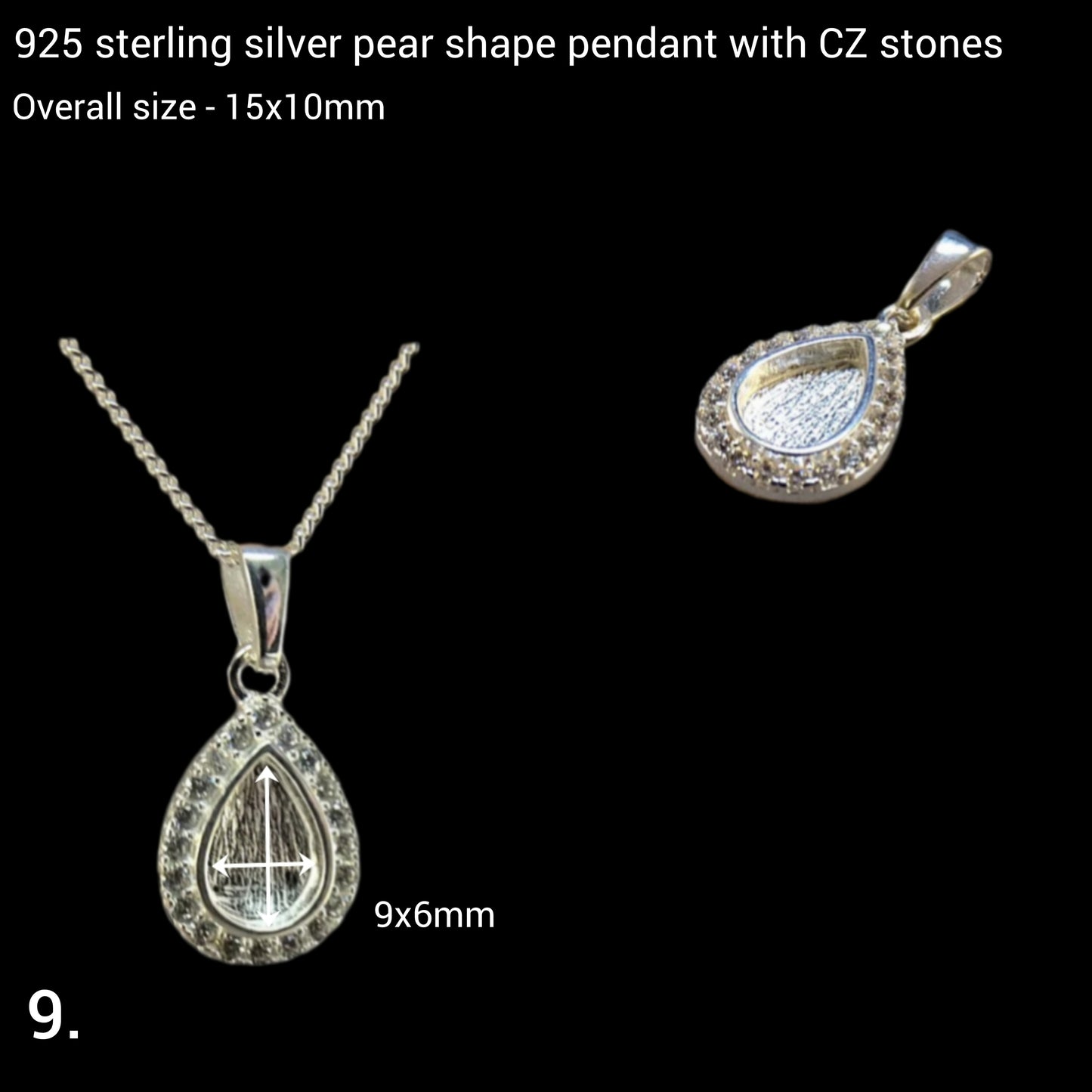 925 sterling silver pear shape necklace with cubic zirconia stones