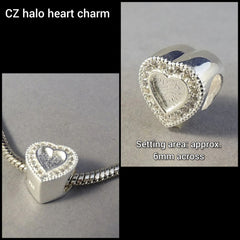 CZ halo heart charm