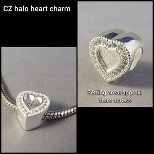 CZ halo heart charm