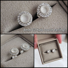 CZ halo round earrings