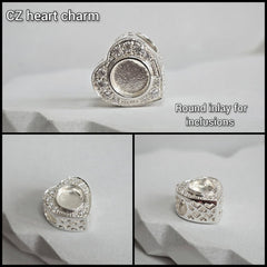 CZ halo round inlay heart charm
