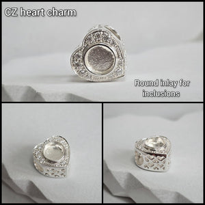 CZ halo round inlay heart charm
