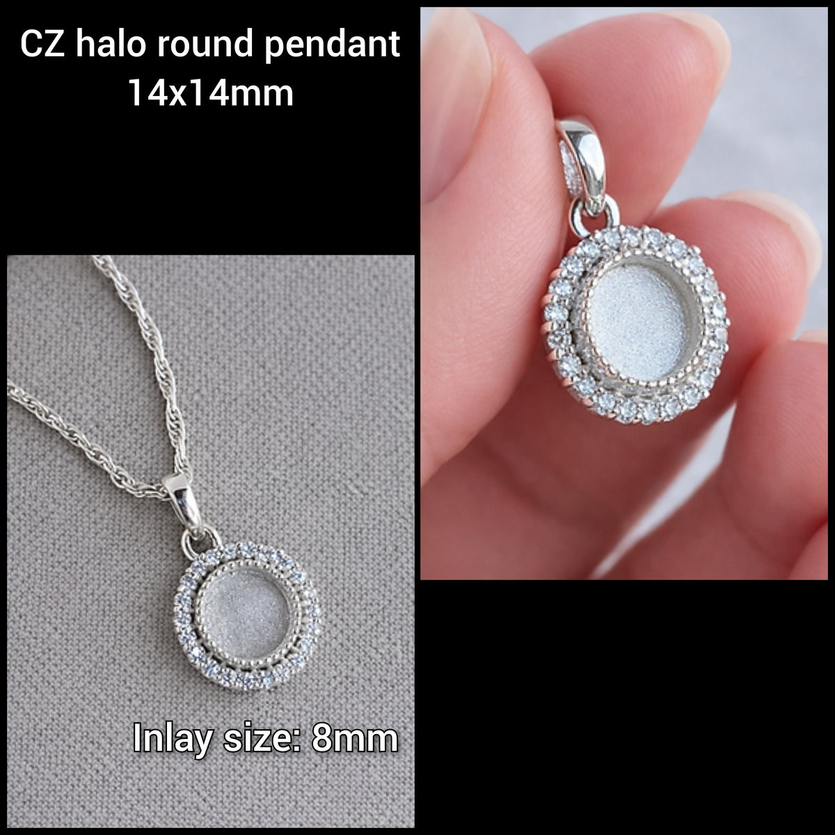 CZ halo round pendant
