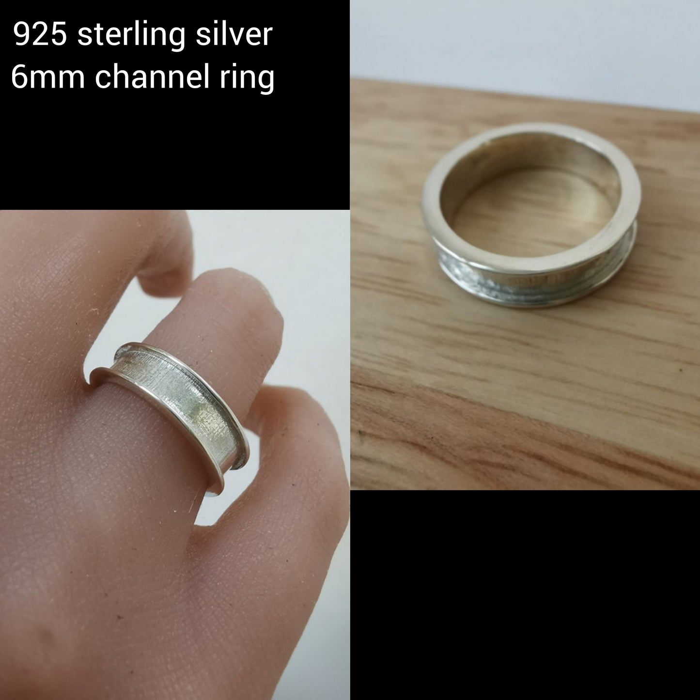 925 sterling silver 6mm channel ring