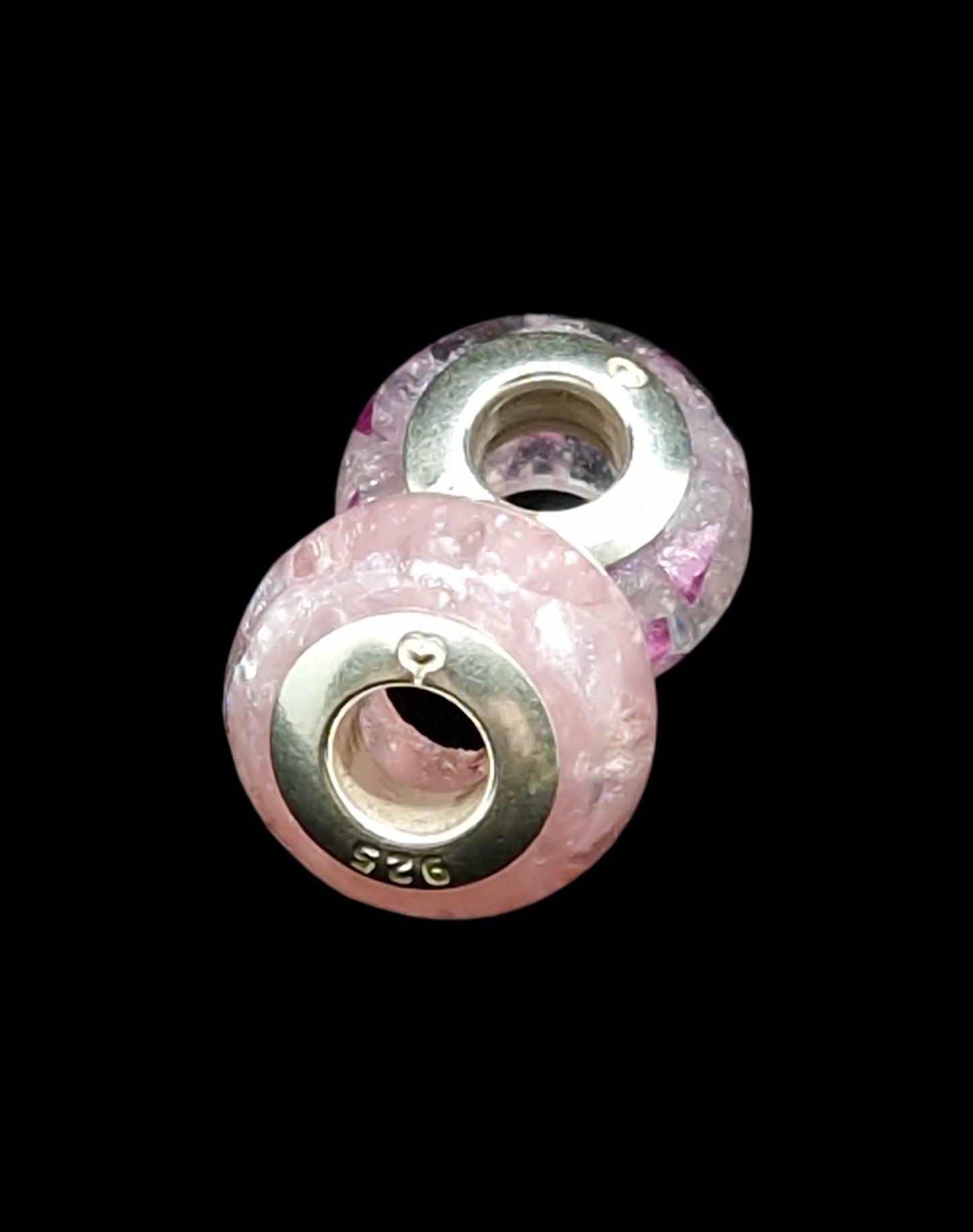 925 sterling silver heart stamped bead core cremation ashes bead