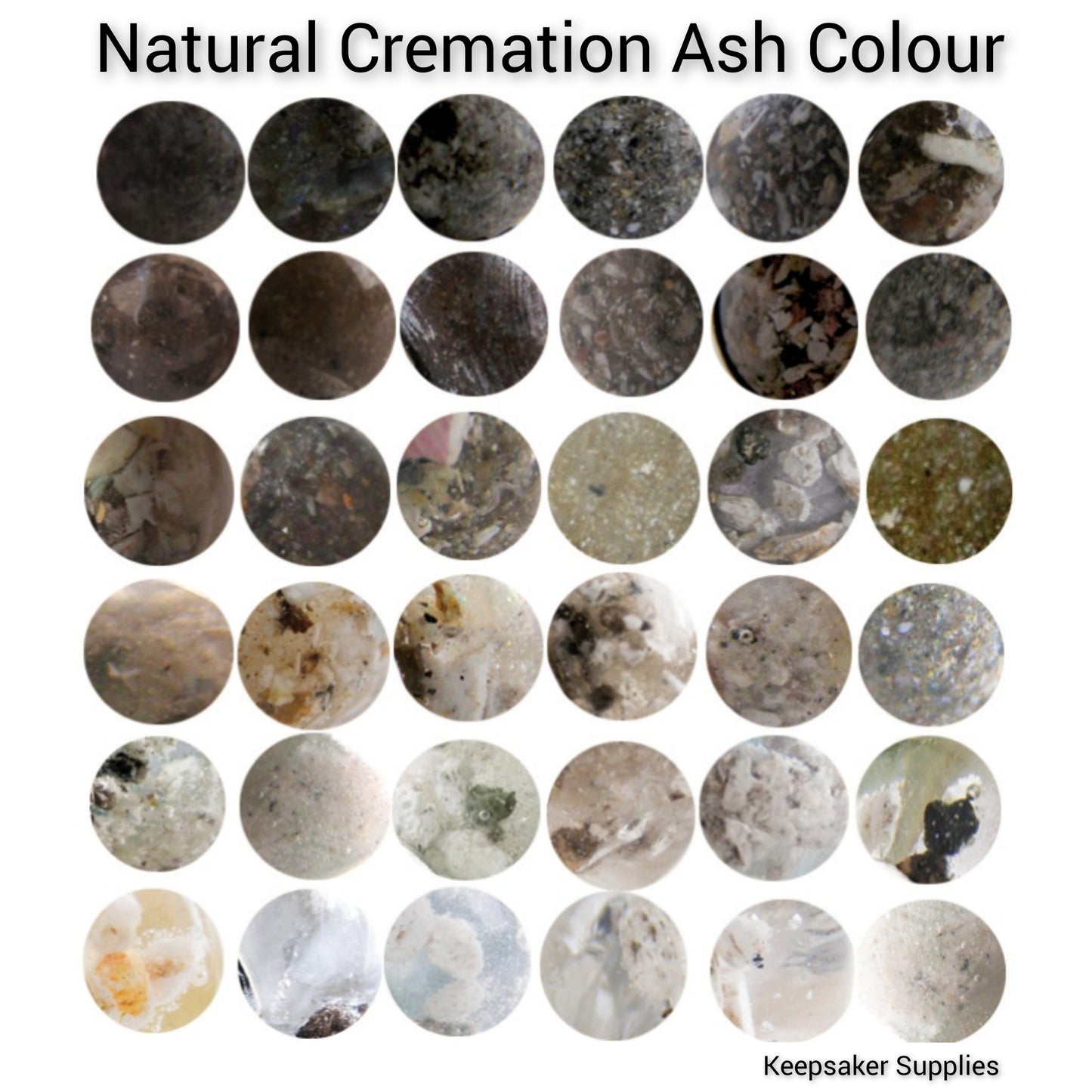 Cremation ashes colour chart