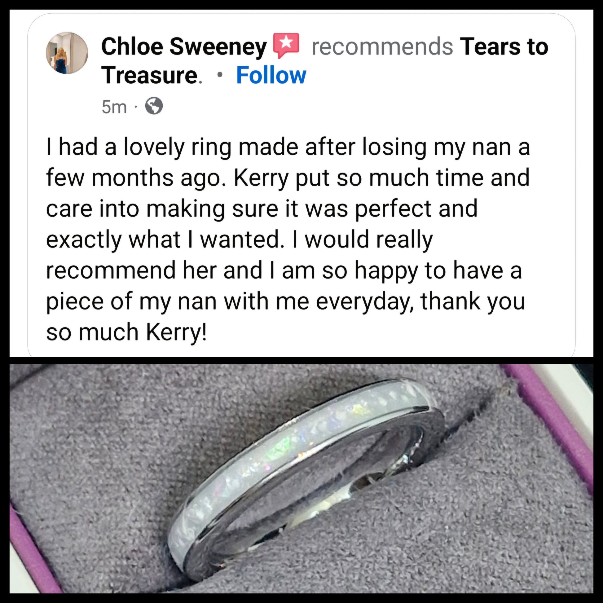 Tears to treasure cremation ashes channel  ring review