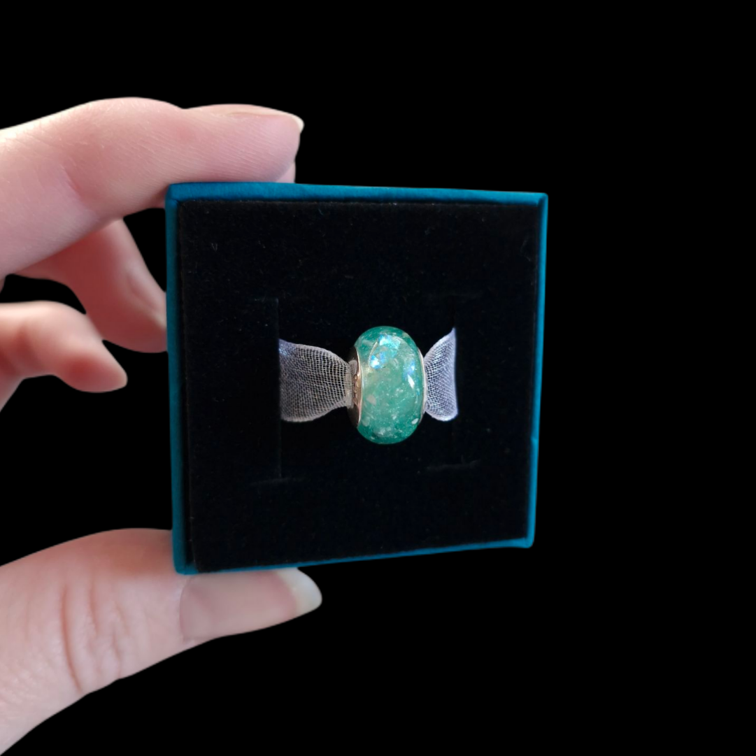Cremation Ashes and/or Hair Memorial Bracelet Bead with Sterling Silver Cores