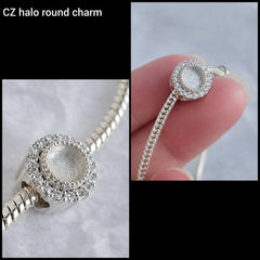 CZ halo round charm