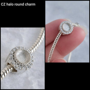 CZ halo round charm