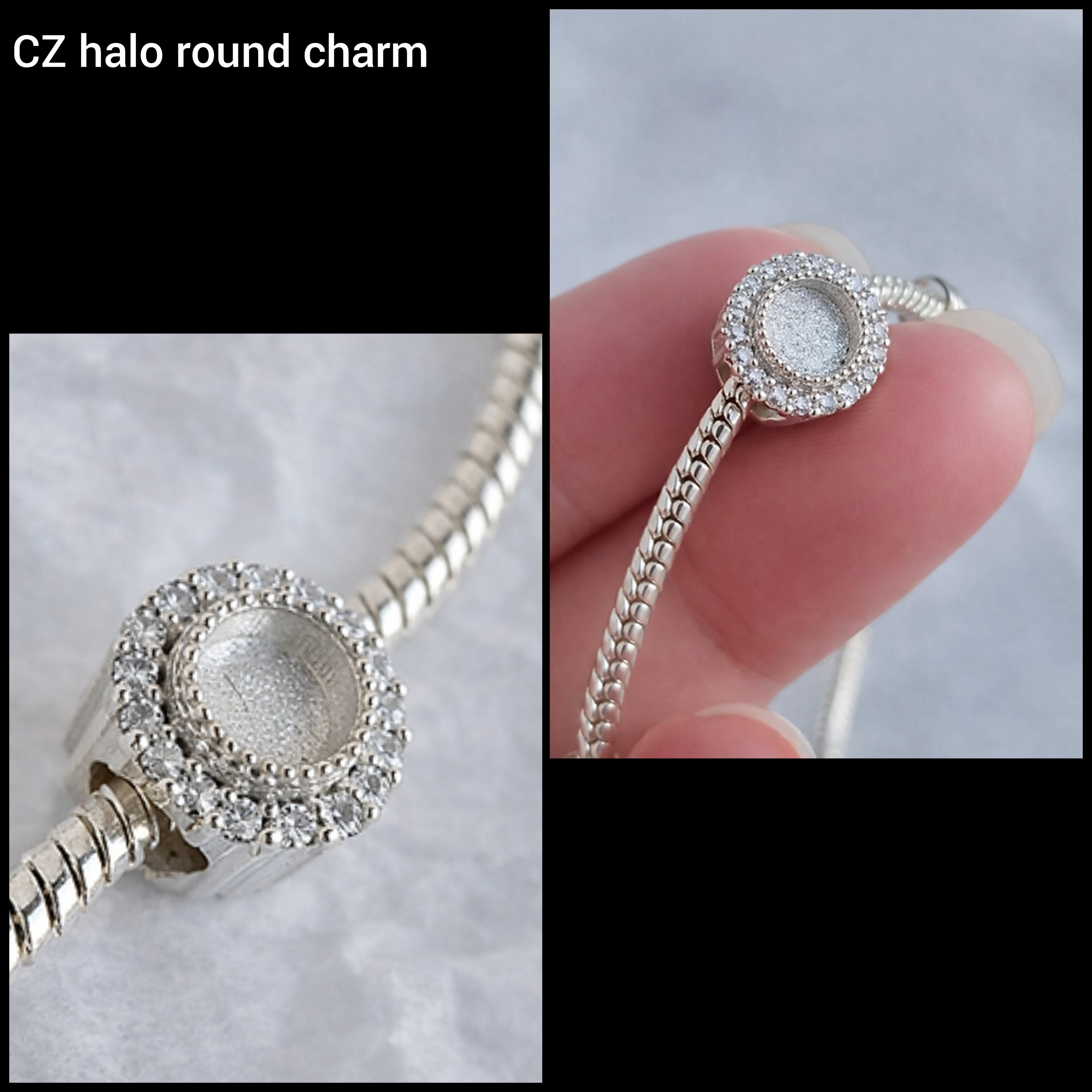 CZ halo round charm