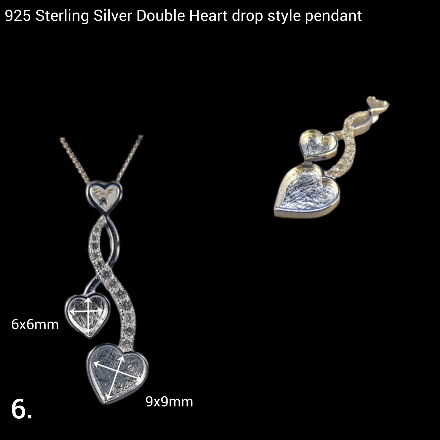 925 sterling silver double heart drop style breastmilk and cremation ashes necklace