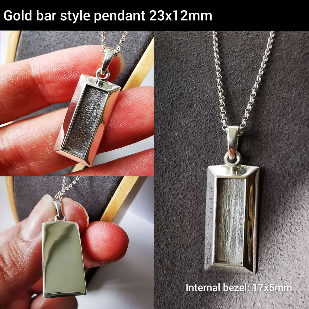 Gold bar style pendant - 925 sterling silver