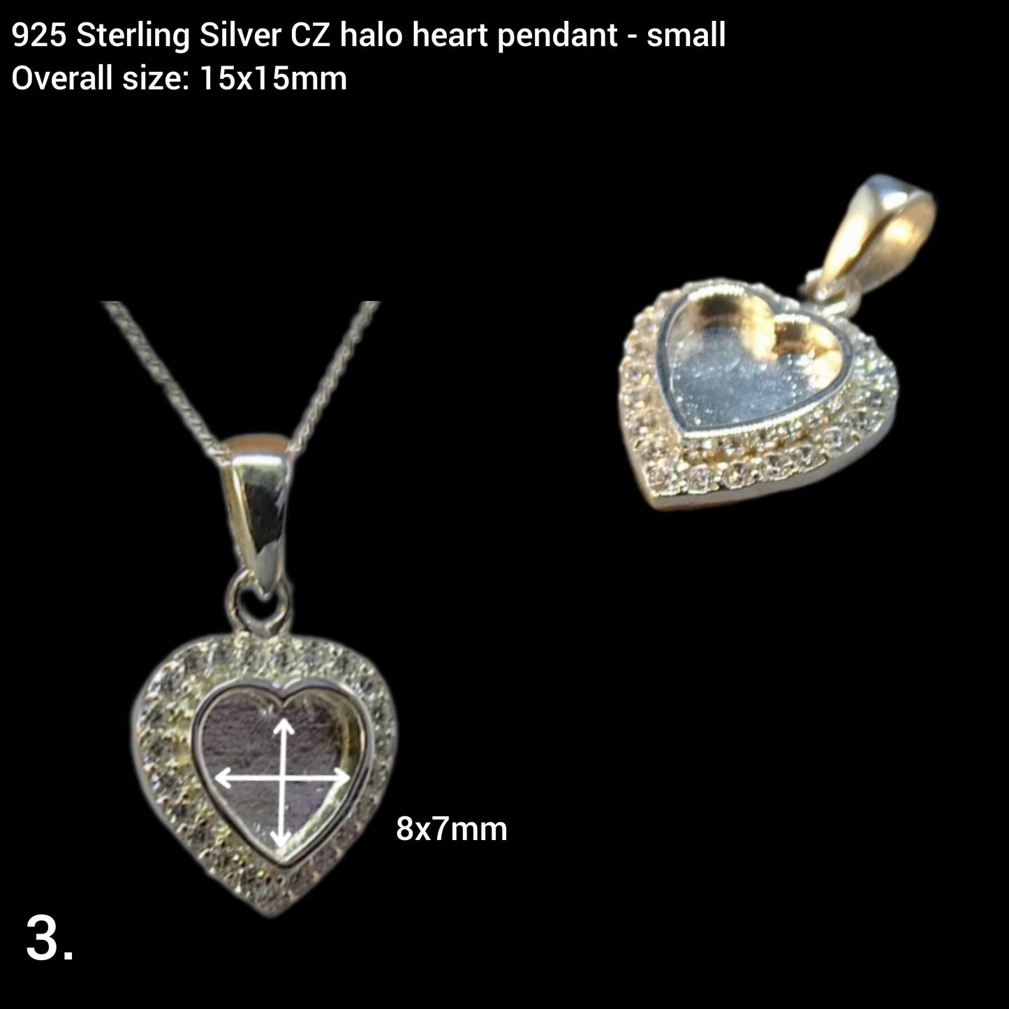 925 sterling silver small halo heart breastmilk and cremation ashes necklace