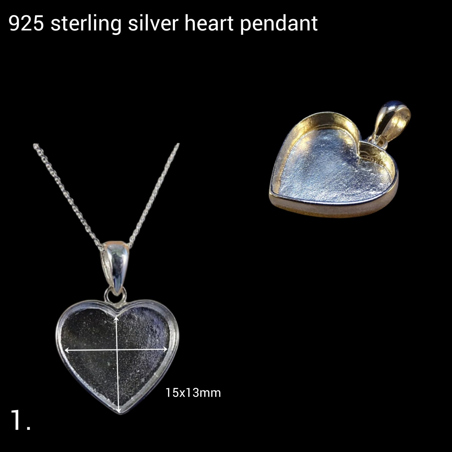 925 sterling silver 15x13mm heart breastmilk necklace