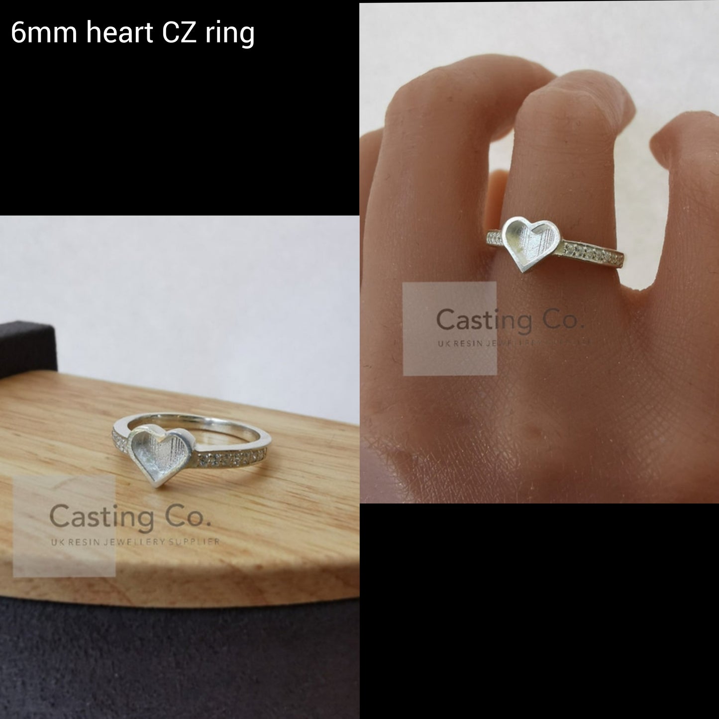 925 sterling silver 6mm heart with CZ detail ring