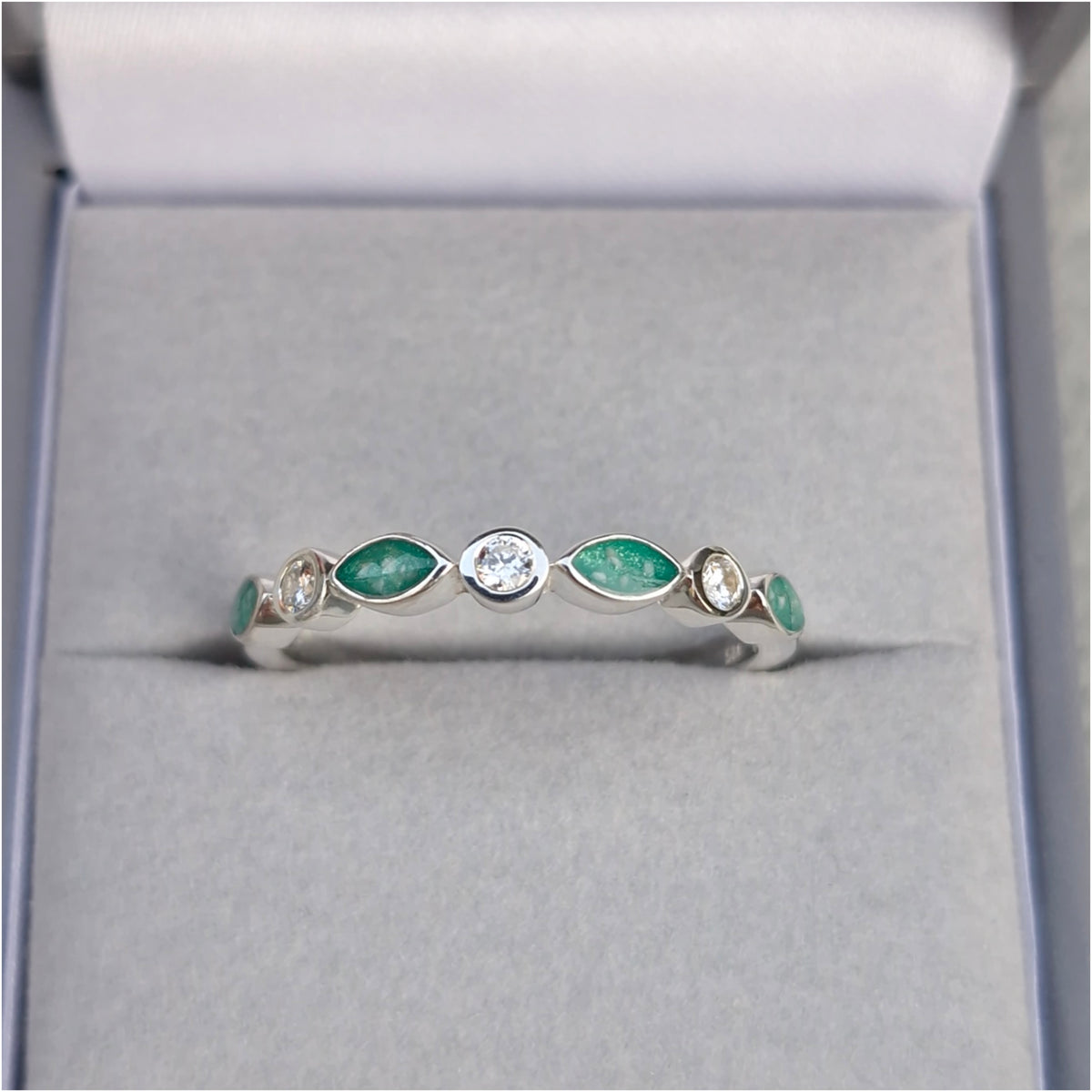 Bezel set half eternity style ring