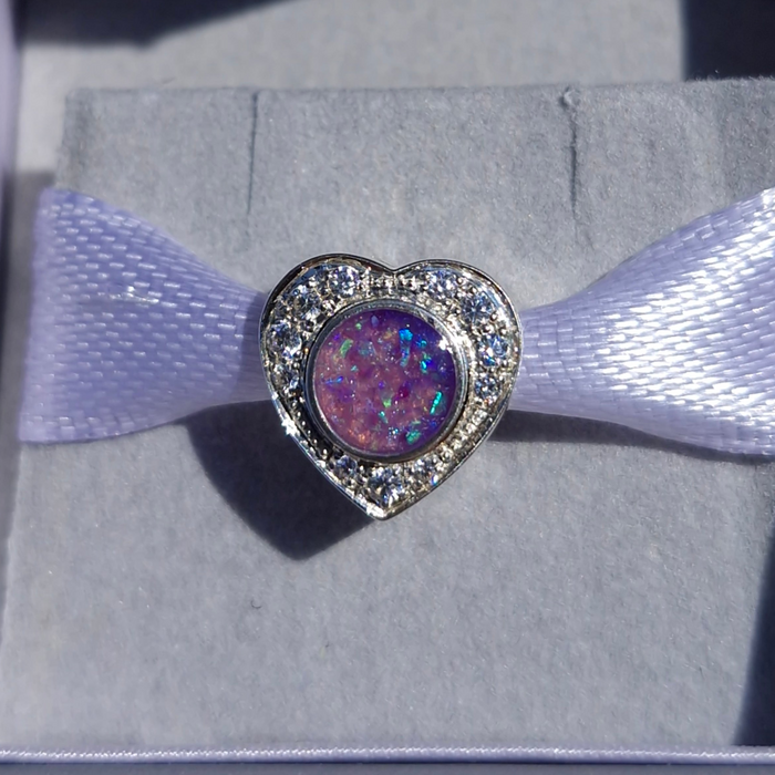 CZ halo round inlay heart charm