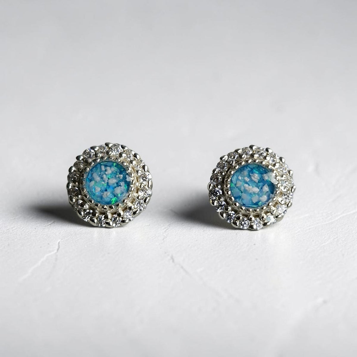 CZ halo round earrings