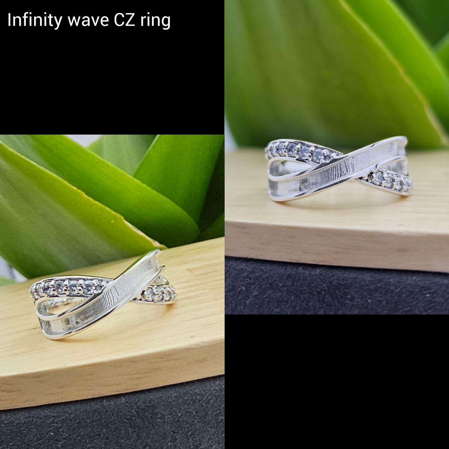 925 sterling silver infinity wave CZ ring