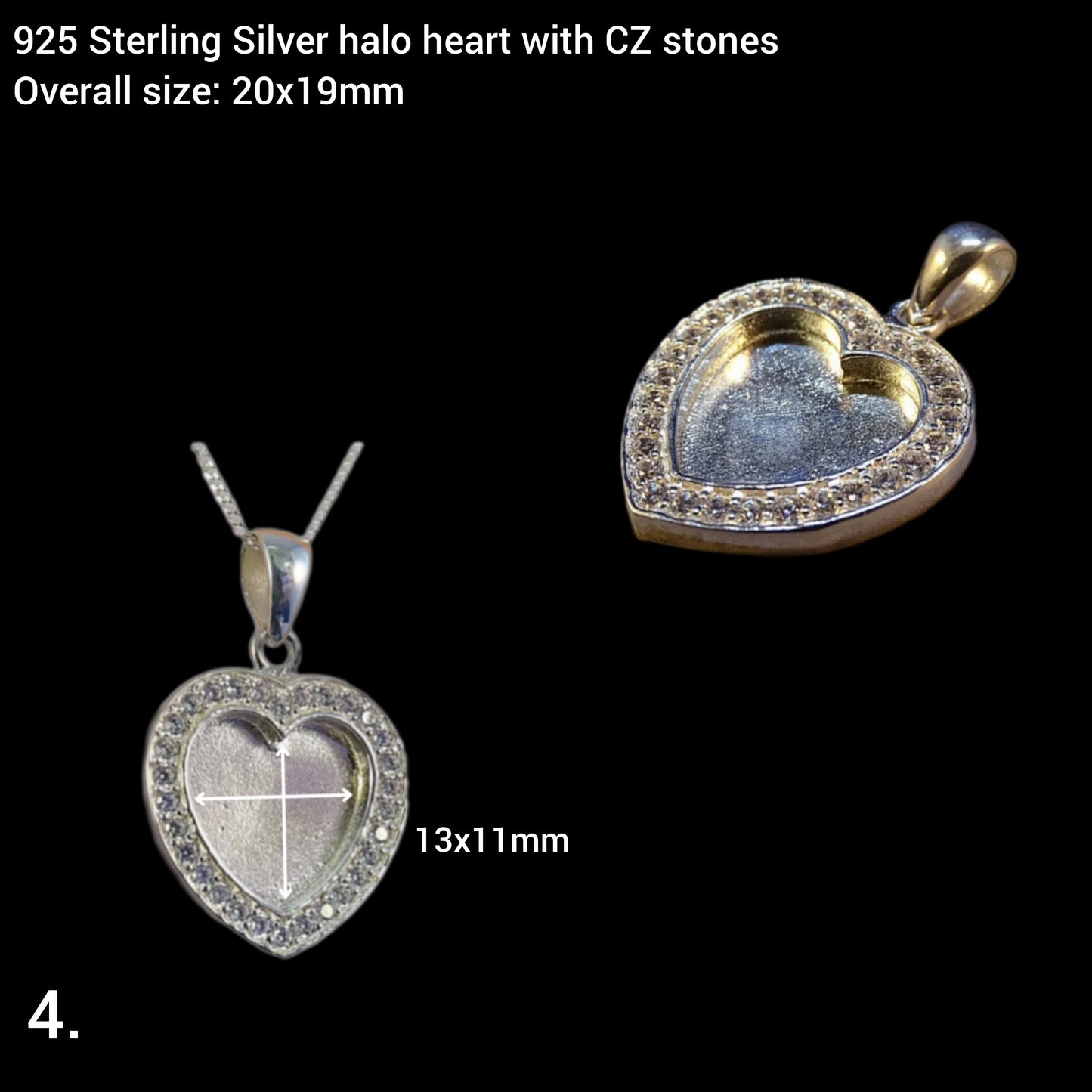 925 sterling silver large halo heart breastmilk and cremation ashes necklace