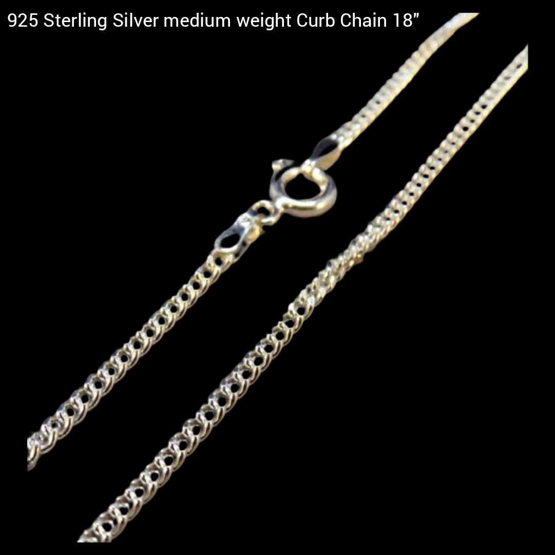 925 sterling silver medium weight curb chain 18"