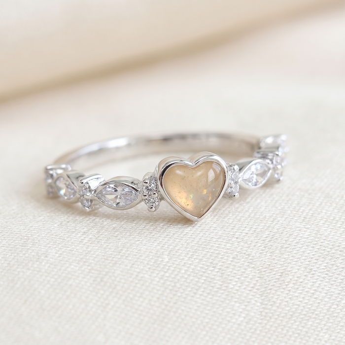 Dainty heart and almond stones ring