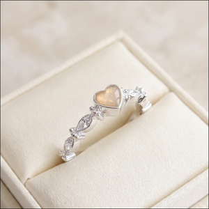 Dainty heart and almond stones ring