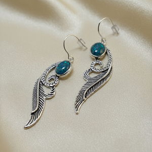 Feather drop style earrings