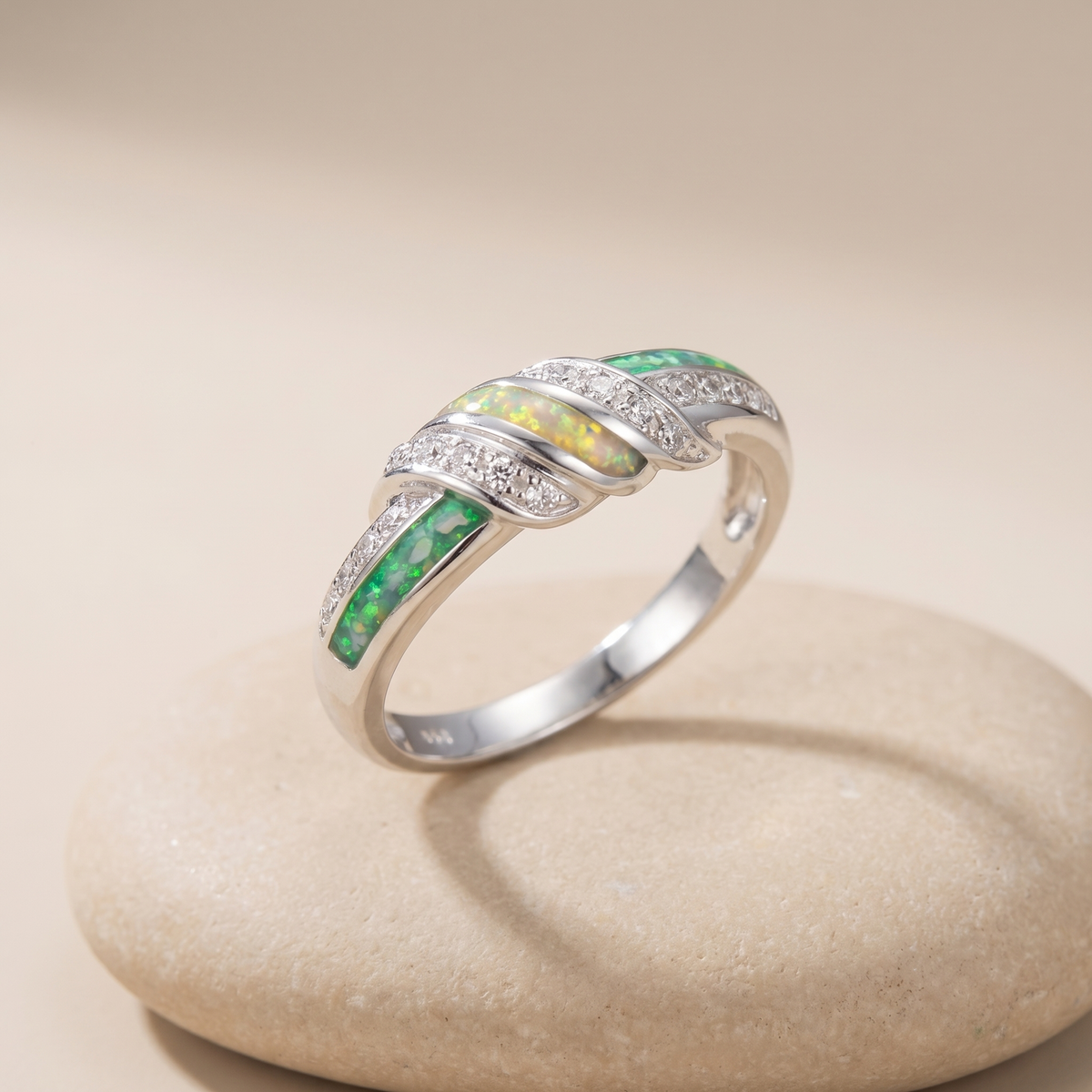 Triple channel CZ band ring