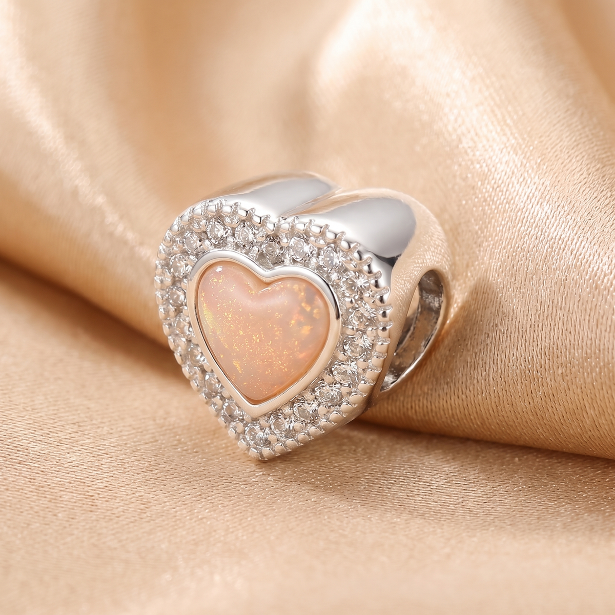 CZ halo heart charm