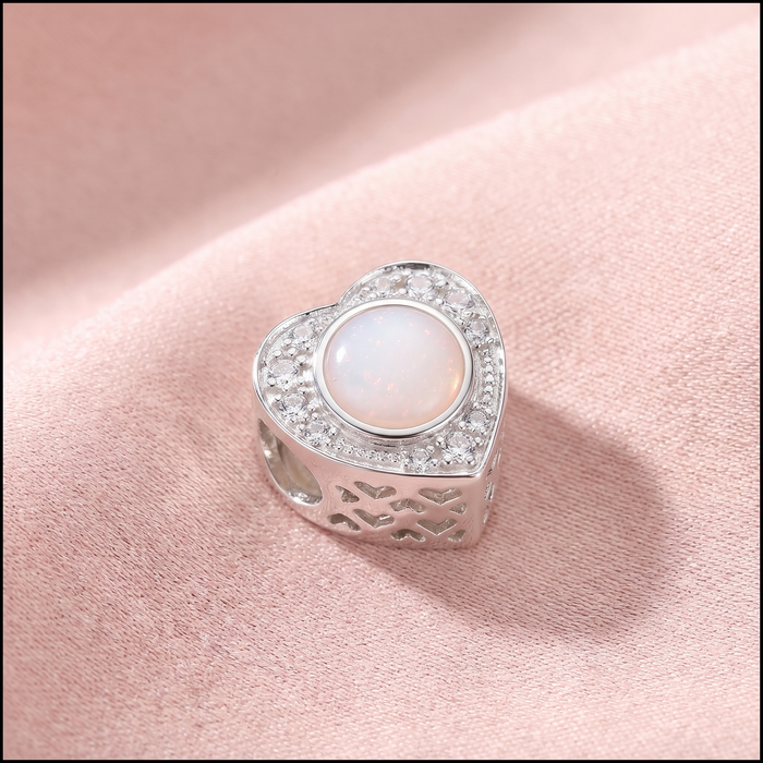 CZ halo round inlay heart charm