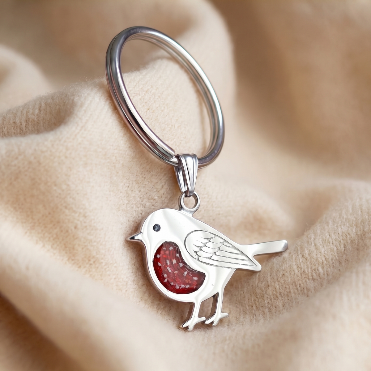Stainless steel robin keyring