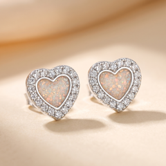CZ halo heart earrings