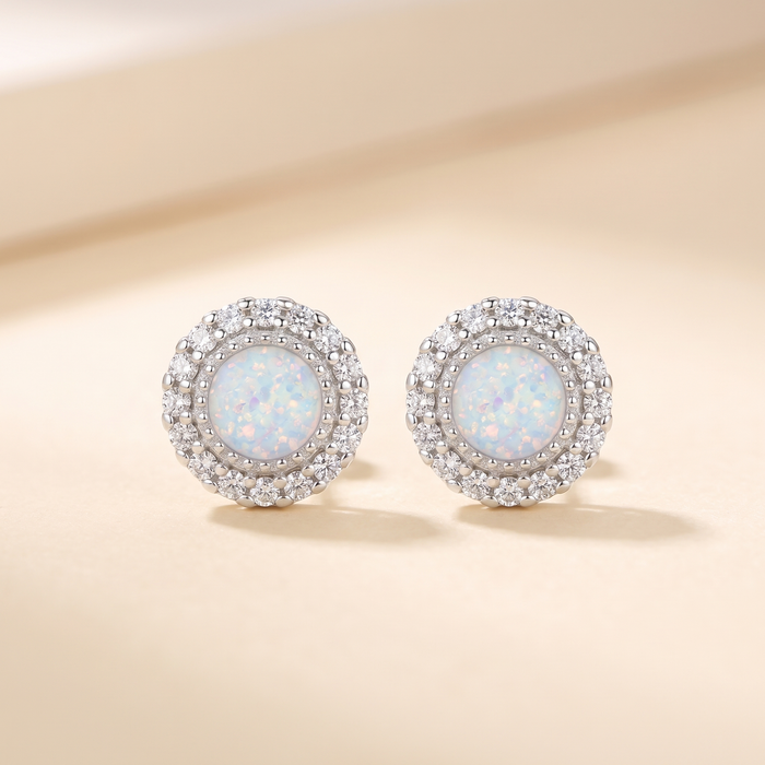 CZ halo round earrings