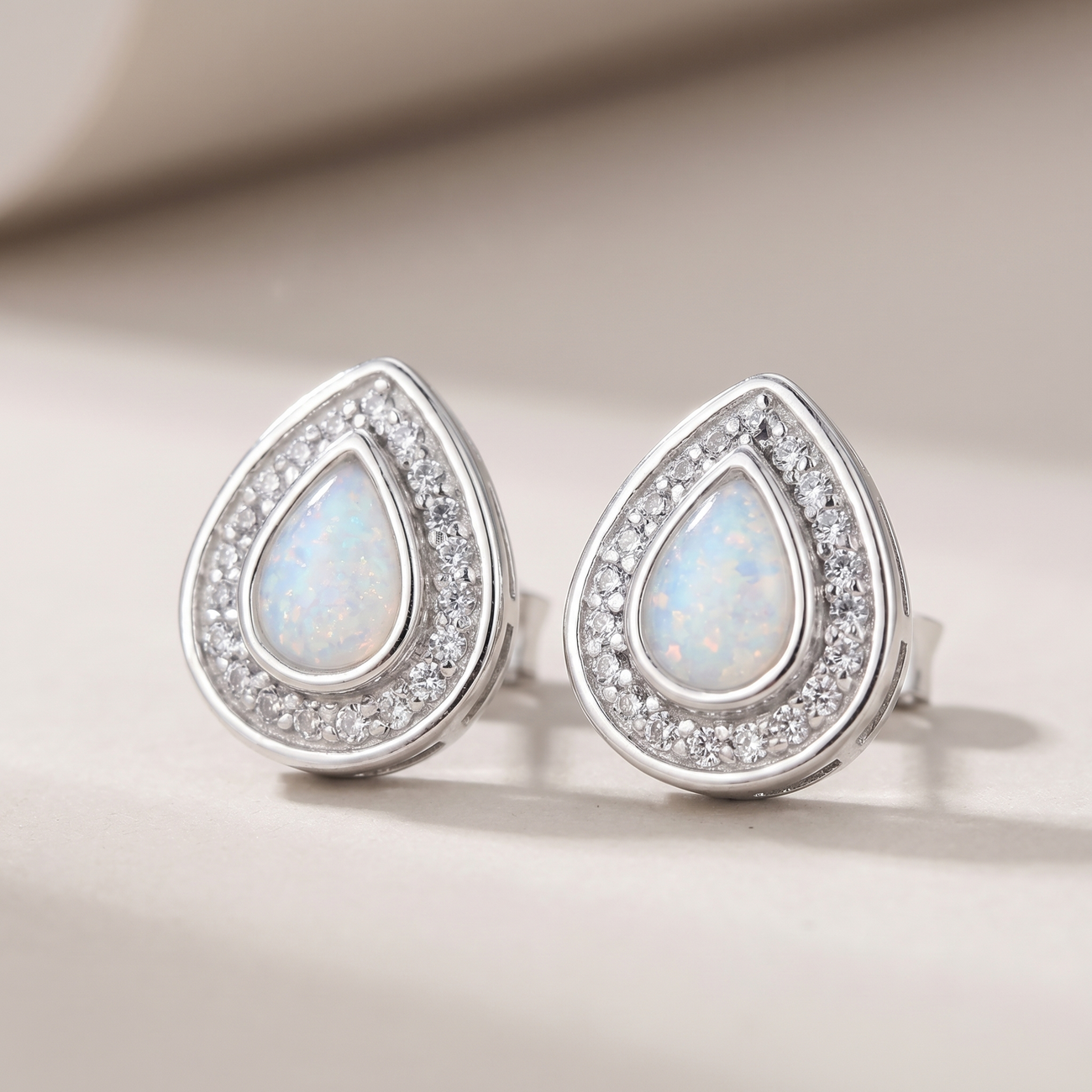 CZ halo teardrop earrings