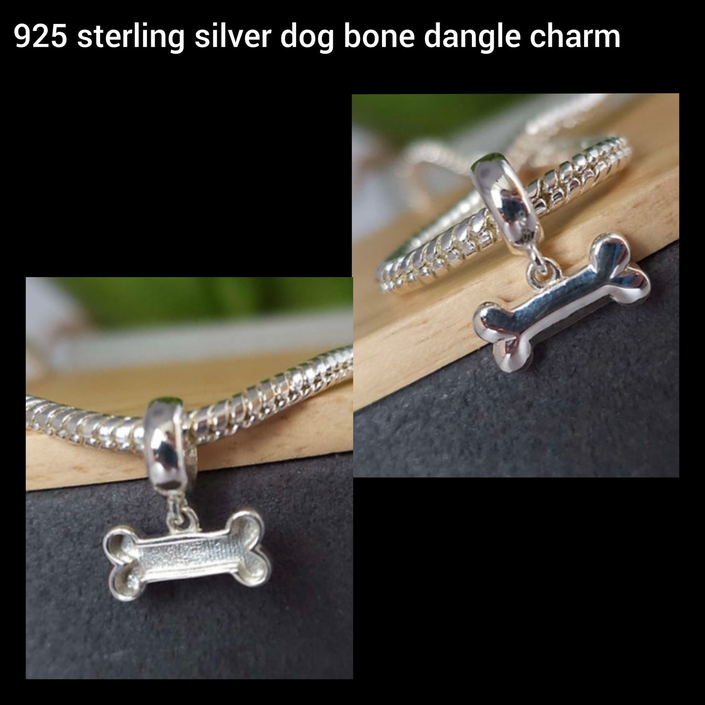 Silver dog bone dangle cremation ashes bracelet charm 