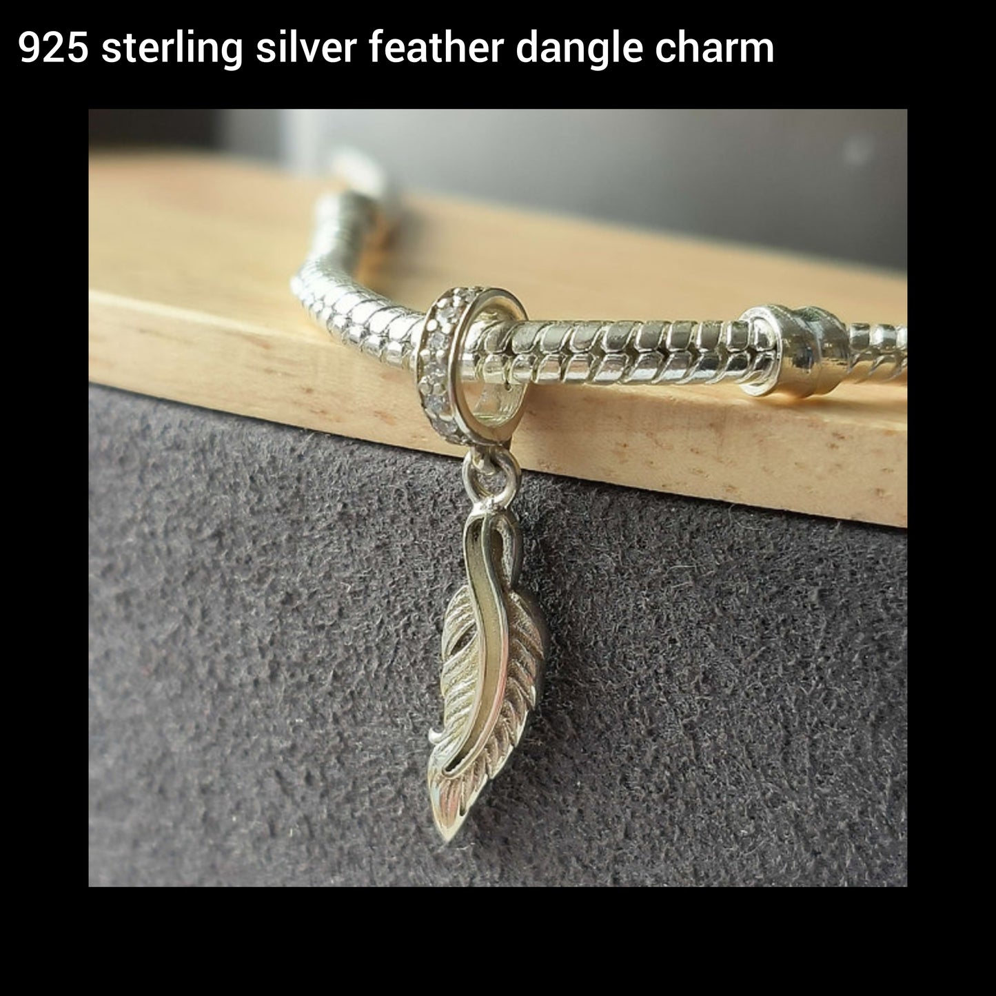 Silver feather dangle breastmilk and cremation ashes bracelet charm