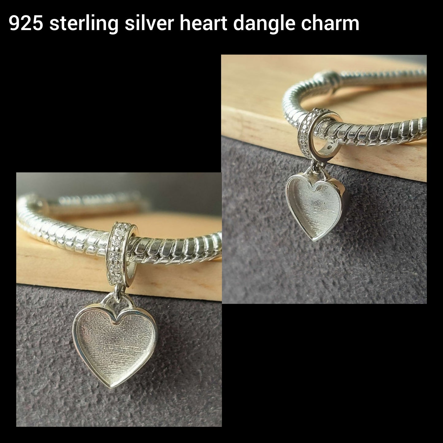 Silver cremation ashes and breastmilk heart dangle bracelet charm