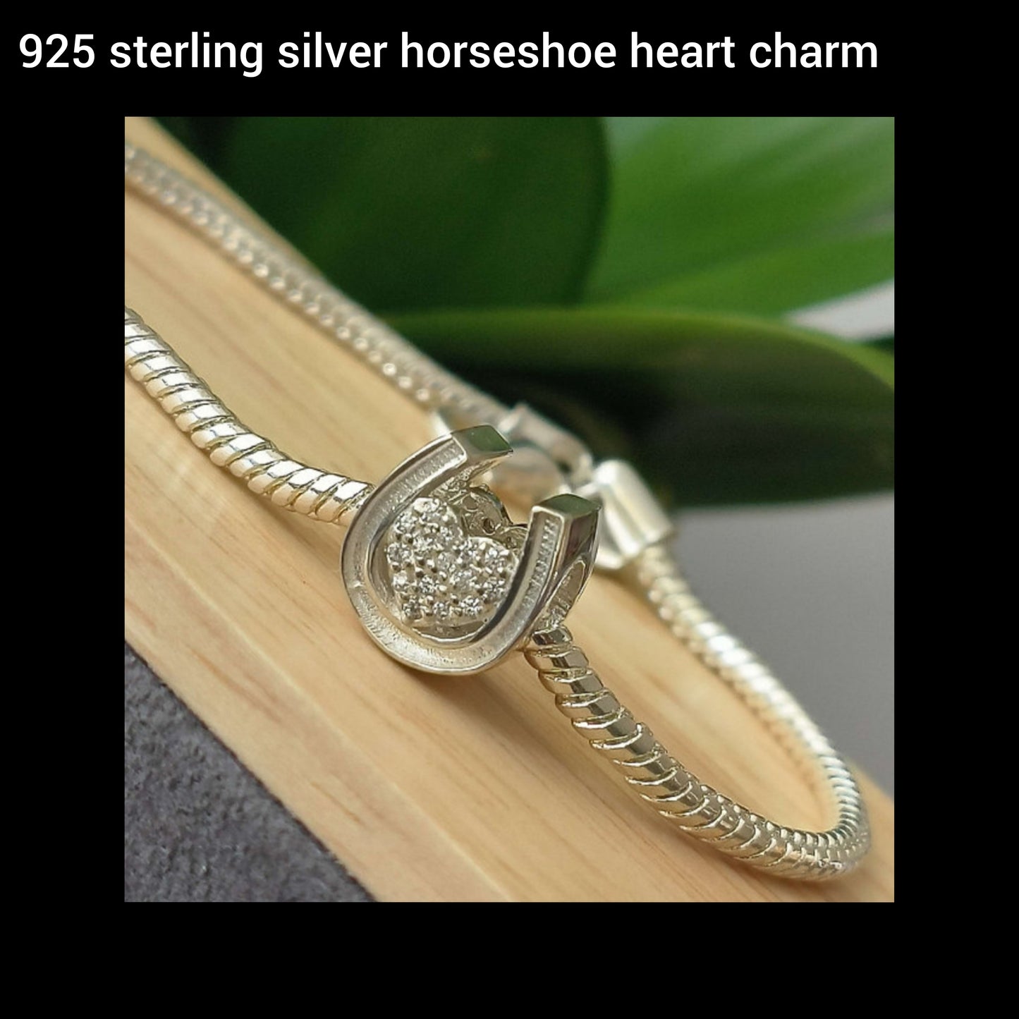 Silver horseshoe heart cremation ashes bracelet charm